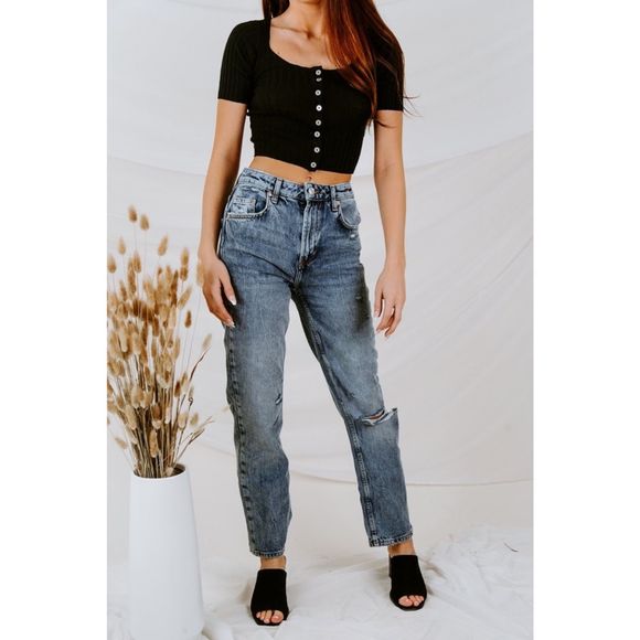 Free People Dakota Straight Leg Distressed Jeans - Picture 2 of 7